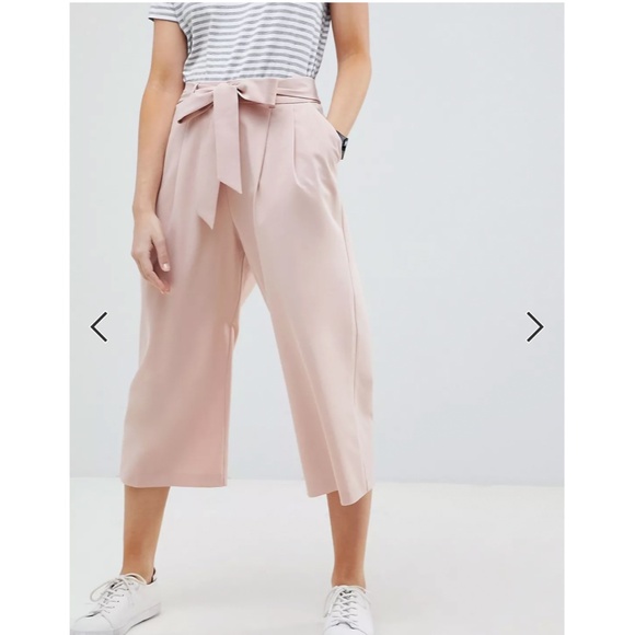 Asos Light Pink Culottes Tie Belt High Waist - Picture 8 of 16